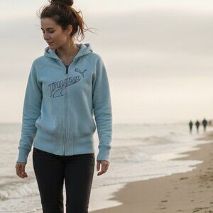 💙 Puma Embroidered Logo Zip Hoodie Small Light Blue Athleisure 🎯